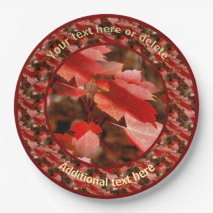 Red Autumn Leaves Personalized Party Paper Plates