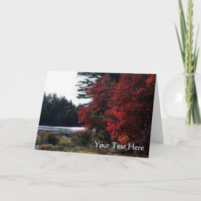 Red Autumn Leaves Pond Nature Photo Card (Front)