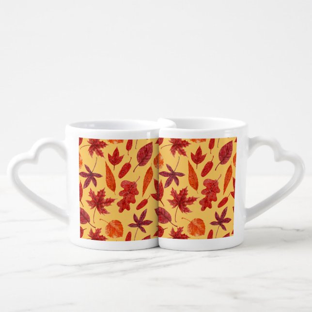 Red autumn leaves watercolor coffee mug set (Front Nesting)