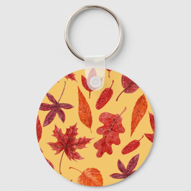 Red autumn leaves watercolor keychain (Front)