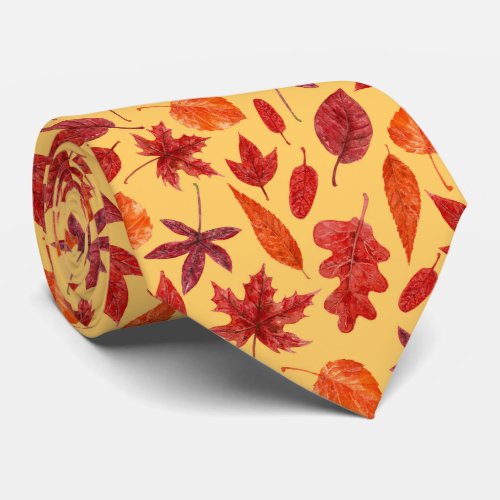 Red autumn leaves watercolor neck tie