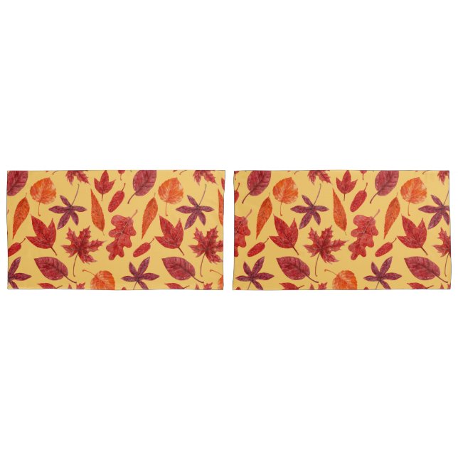 Red autumn leaves watercolor pillow case (Front-Set)