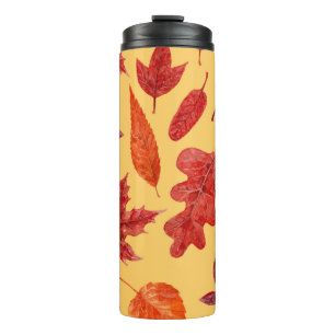 Red autumn leaves watercolor thermal tumbler