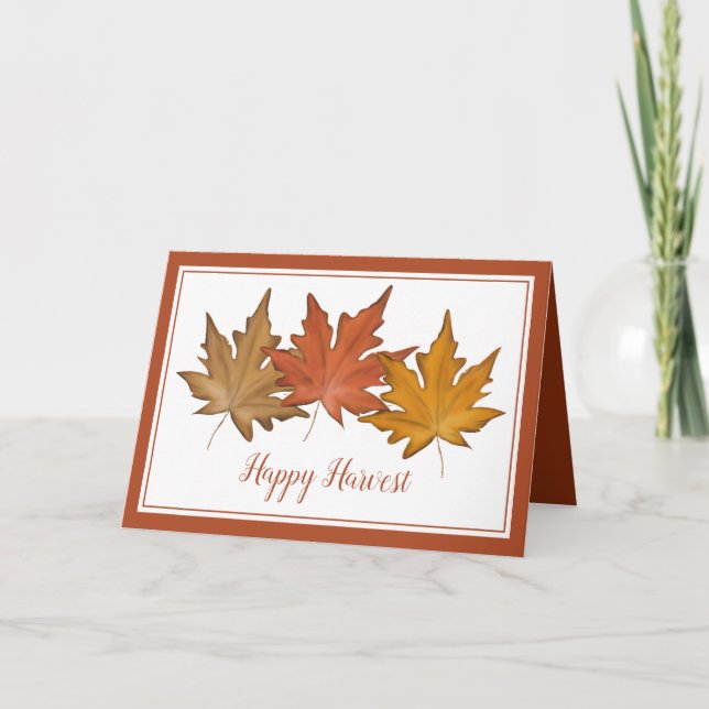 Red Autumn Maple Leaf Elegant Rustic Harvest Holiday Card (Front)