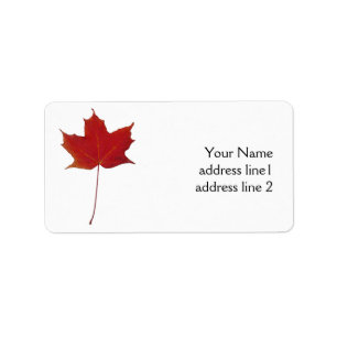 red autumn maple leaf label