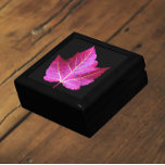 Red Autumn Maple Leaf on Black Background Gift Box