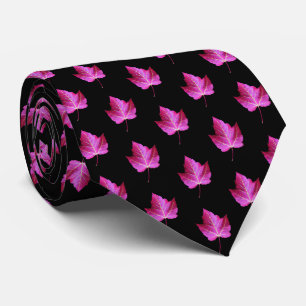 Red Autumn Maple Leaf Pattern on Black Background Neck Tie