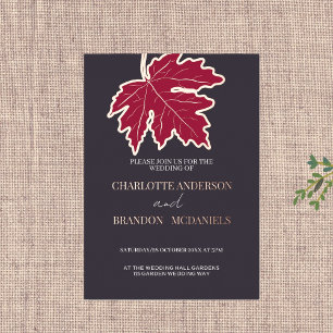 Red Autumn Maple Leaf Wedding Gold Foil Invitation