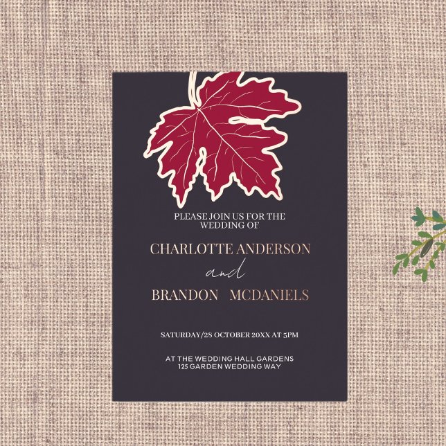 Red Autumn Maple Leaf Wedding Gold   Foil Invitation (Creator Uploaded)