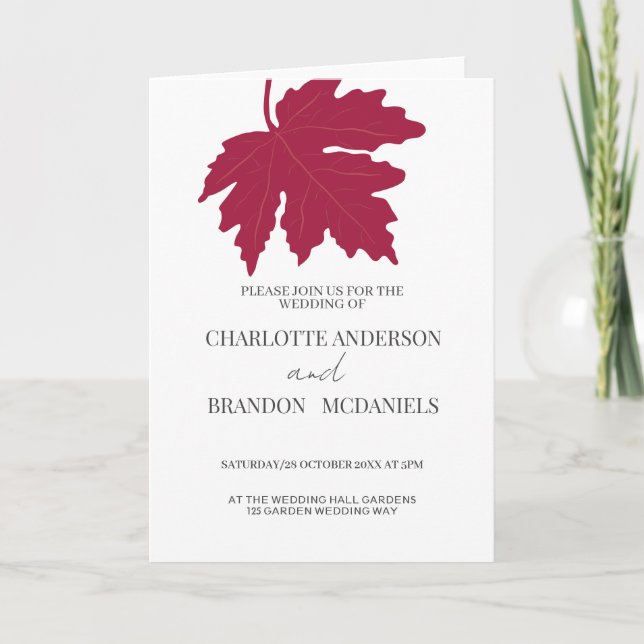 Red Autumn Maple Leaf Wedding Invitation (Front)