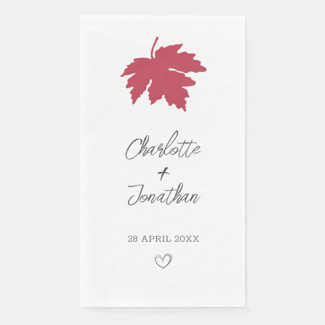 Red Autumn Maple Leaf Wedding Paper Guest Towels (Front)