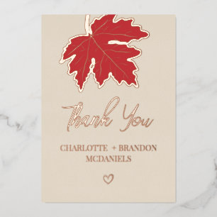 Red Autumn Maple Leaf Wedding Thank You Foil Invitation