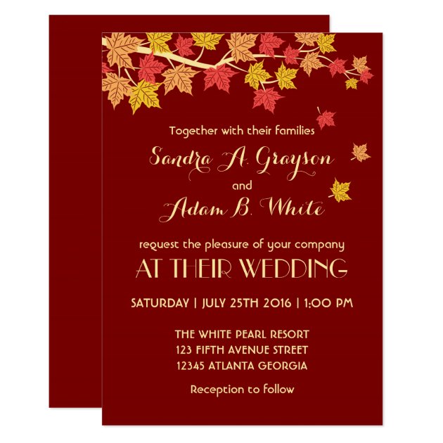 Red Autumn Maple Leaves Fall Wedding Invitation