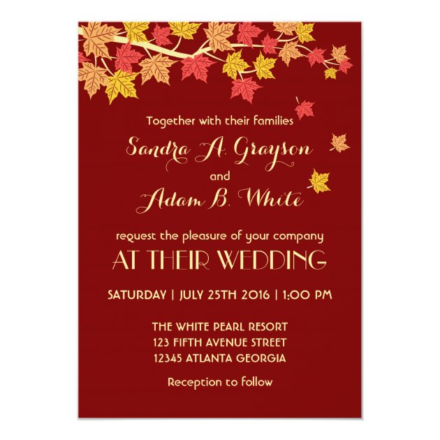 Red Autumn Maple Leaves Fall Wedding Invitation