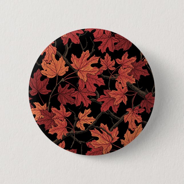 Red Autumn maple leaves on black Button (Front)