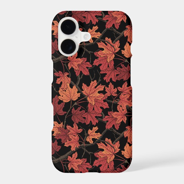 Red Autumn maple leaves on black Case-Mate iPhone Case (Back)
