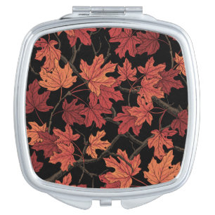 Red Autumn maple leaves on black Compact Mirror