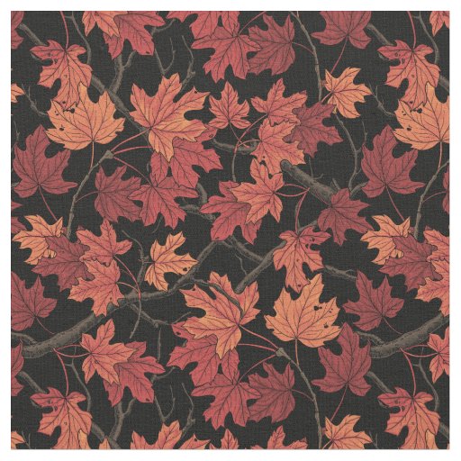 Red Autumn maple leaves on black Fabric