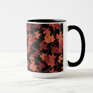 Red Autumn maple leaves on black Mug