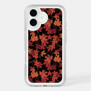 Red Autumn maple leaves on black iPhone 16 Case