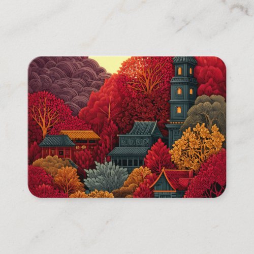Red Autumn Oriental Landscape Business Card