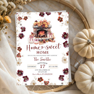 Red Autumn Wildflower Home Sweet Home Housewarming Invitation