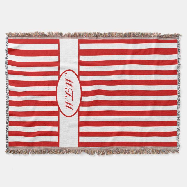 Red Autumnal Stripes with monogram Throw Blanket (Front)