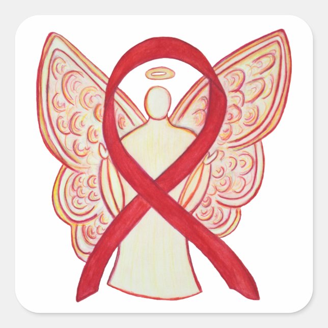 Red Awareness Ribbon Angel Art Decal Stickers (Front)
