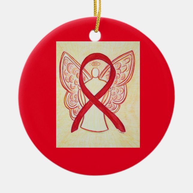 Red Awareness Ribbon Angel Art Ornaments (Front)