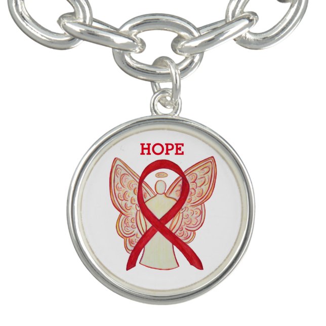 Red Awareness Ribbon Angel Charm Bracelet Jewerly (Design)
