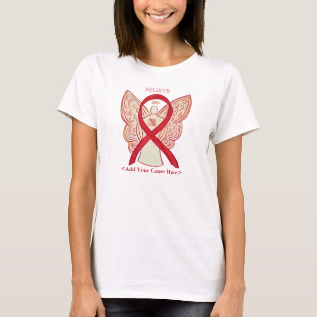Red Awareness Ribbon Angel Custom Cause Shirts (Front)
