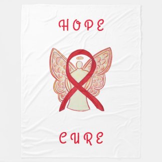 Red Awareness Ribbon Cancer Angel Fleece Blanket