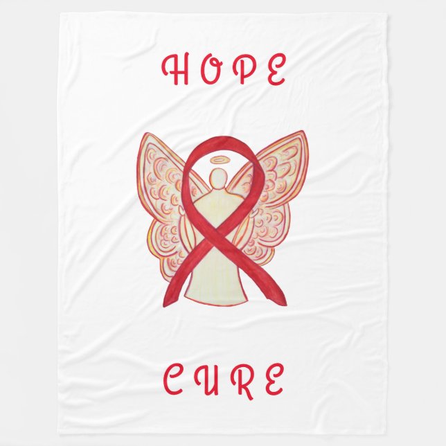Red Awareness Ribbon Cancer Angel Fleece Blanket (Front)