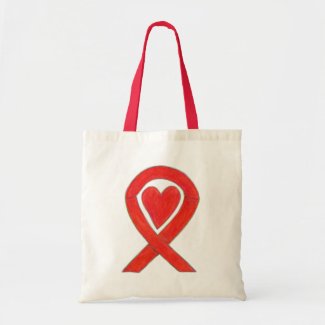 Red Awareness Ribbon Custom Art Tote Bag