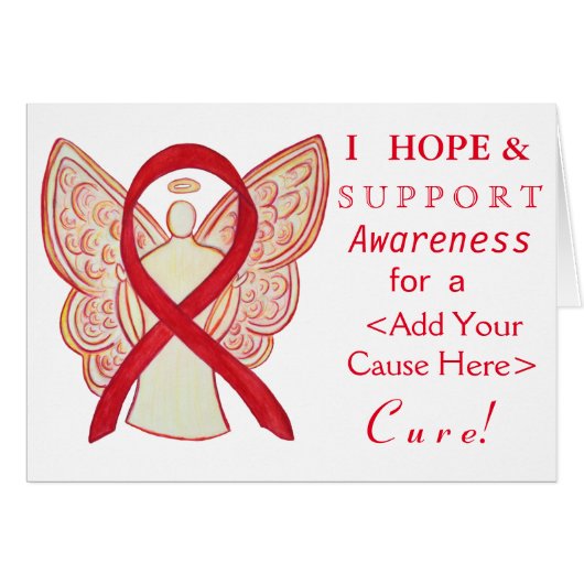 Red Awareness Ribbon Custom Cause Angel Cards (Front Horizontal)