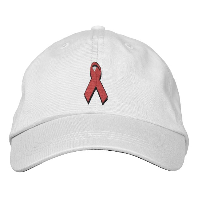 red awareness ribbon embroidered baseball cap (Front)