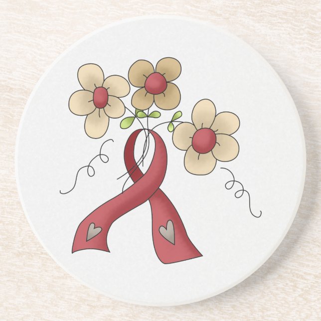 Red Awareness Ribbon & Flowers Coaster (Front)
