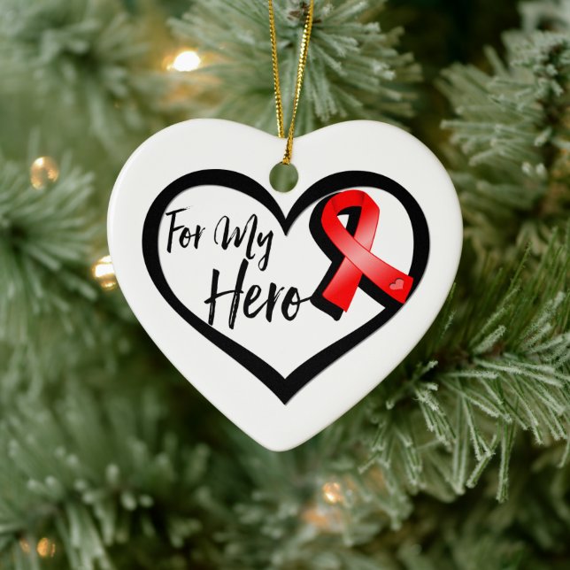 Red Awareness Ribbon For My Hero Ceramic Ornament (Tree)