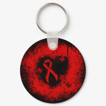 Red Awareness Ribbon Grunge Heart Keychain