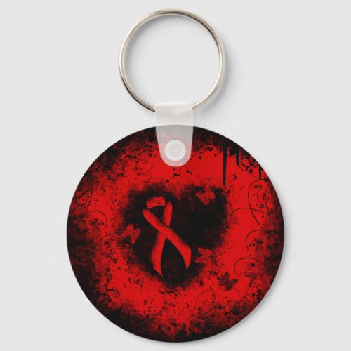 Red Awareness Ribbon Grunge Heart Keychain