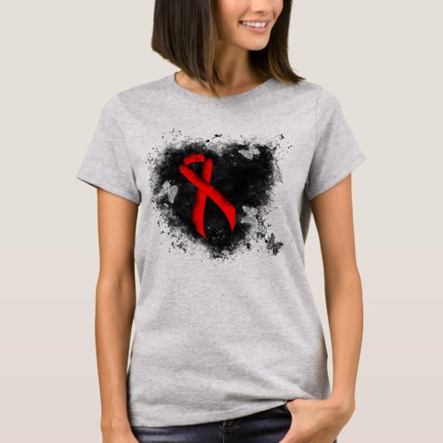 Red Awareness Ribbon Grunge Heart T_Shirt