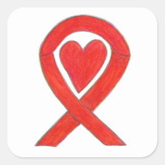 Red Awareness Ribbon Heart Art Decal Stickers