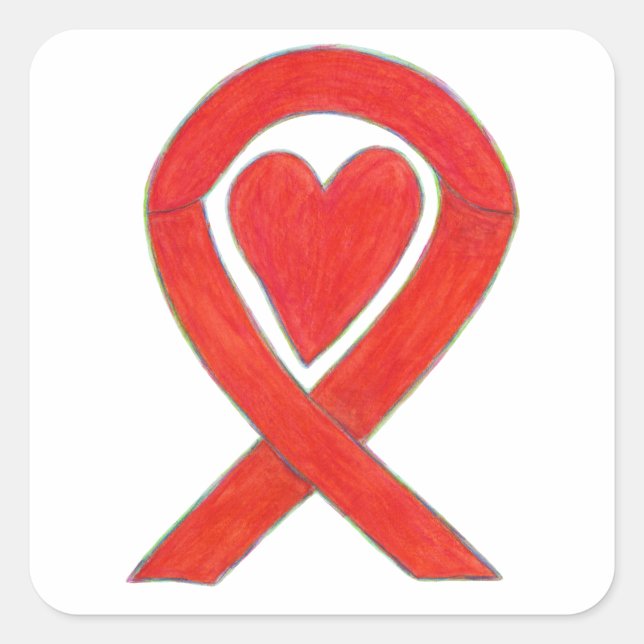 Red Awareness Ribbon Heart Art Decal Stickers (Front)