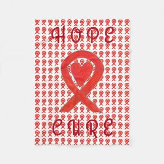 Red Awareness Ribbon Heart Blood Cancer Blankets