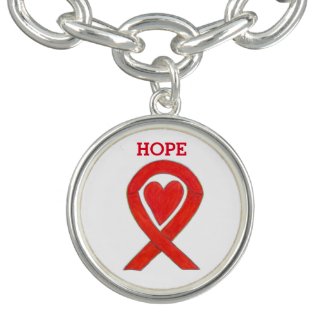 Red Awareness Ribbon Heart Charm Bracelet Jewerly