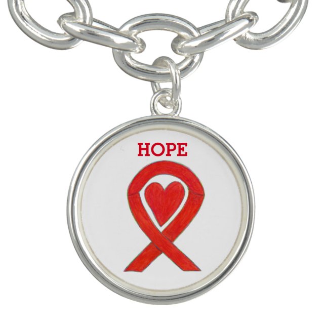 Red Awareness Ribbon Heart Charm Bracelet Jewerly (Design)