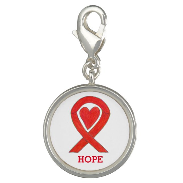 Red Awareness Ribbon Heart Charm Bracelet Jewerly (Front)
