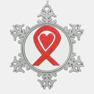 Red Awareness Ribbon Heart Charm Holiday Ornaments