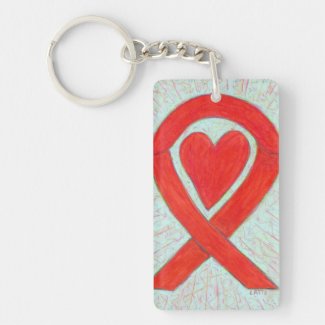 Red Awareness Ribbon Heart Custom Art Keychain