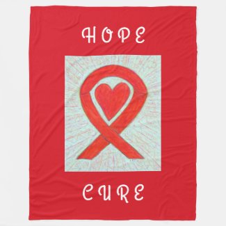 Red Awareness Ribbon Heart Custom Fleece Blankets